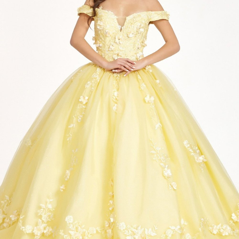 NEW PROM PARTY YELLOW Cut-Away Shoulder Quinceanera Dress GL1958